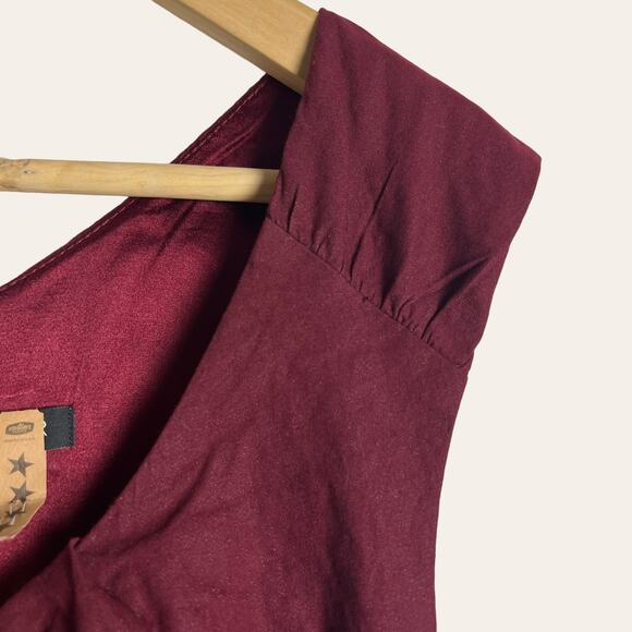 Eileen Fisher Red Burgundy Shirred Cotton Steel Stretch Dress Plus Size 18 - Picture 5 of 9